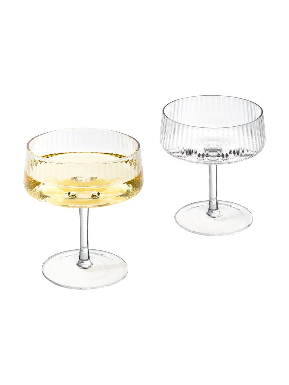 Coupes à champagne faites main avec structure rainurée Cami, 4 pièces, Verre, soufflé bouche, Transparent, Ø 11 x haut. 13 cm