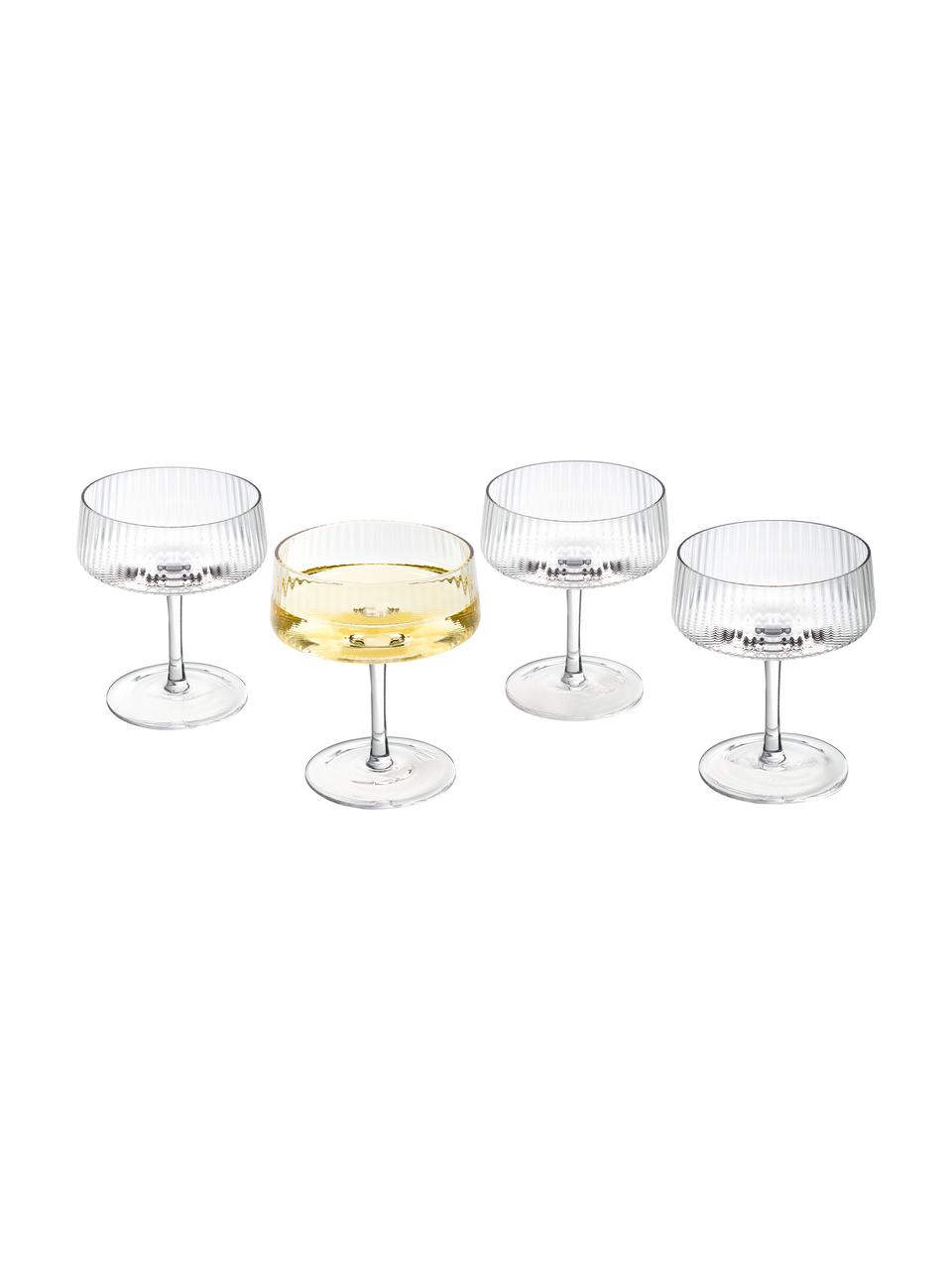 Coppa champagne fatta a mano con struttura scanalata Cami 4 pz, Vetro soffiato, Trasparente, Ø 11 x Alt. 13 cm