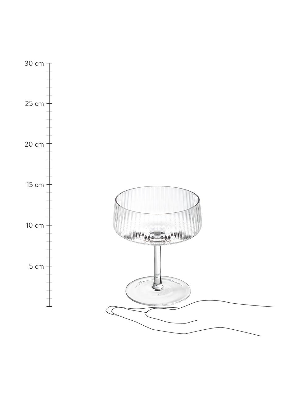 Coupes à champagne faites main avec structure rainurée Cami, 4 pièces, Verre, soufflé bouche, Transparent, Ø 11 x haut. 13 cm