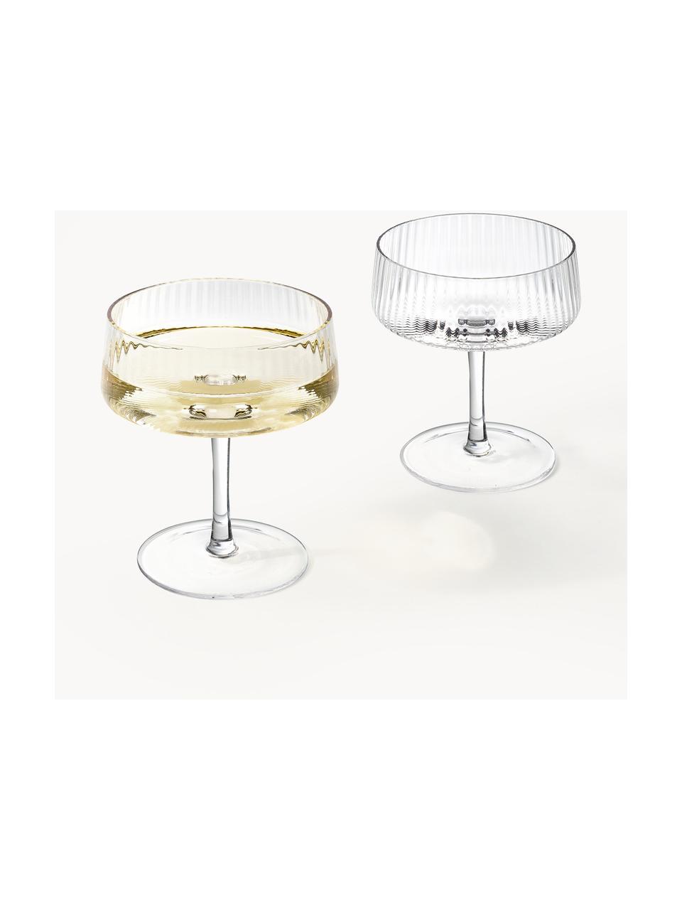 Handgemaakte champagneglazen Cami met groefstructuur, 4 stuks, Transparant, Ø 11 x H 13 cm, 200 ml