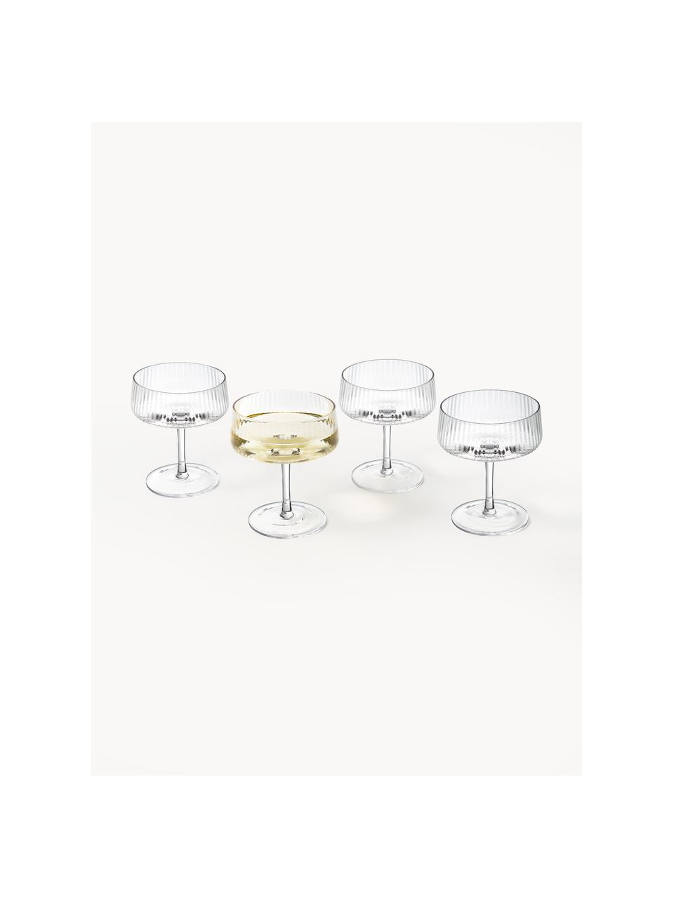 Coppe per champagne fatte a mano con struttura millerighe Cami 4 pz, Vetro soffiato, Trasparente, Ø 11 x Alt. 13 cm, 200 ml