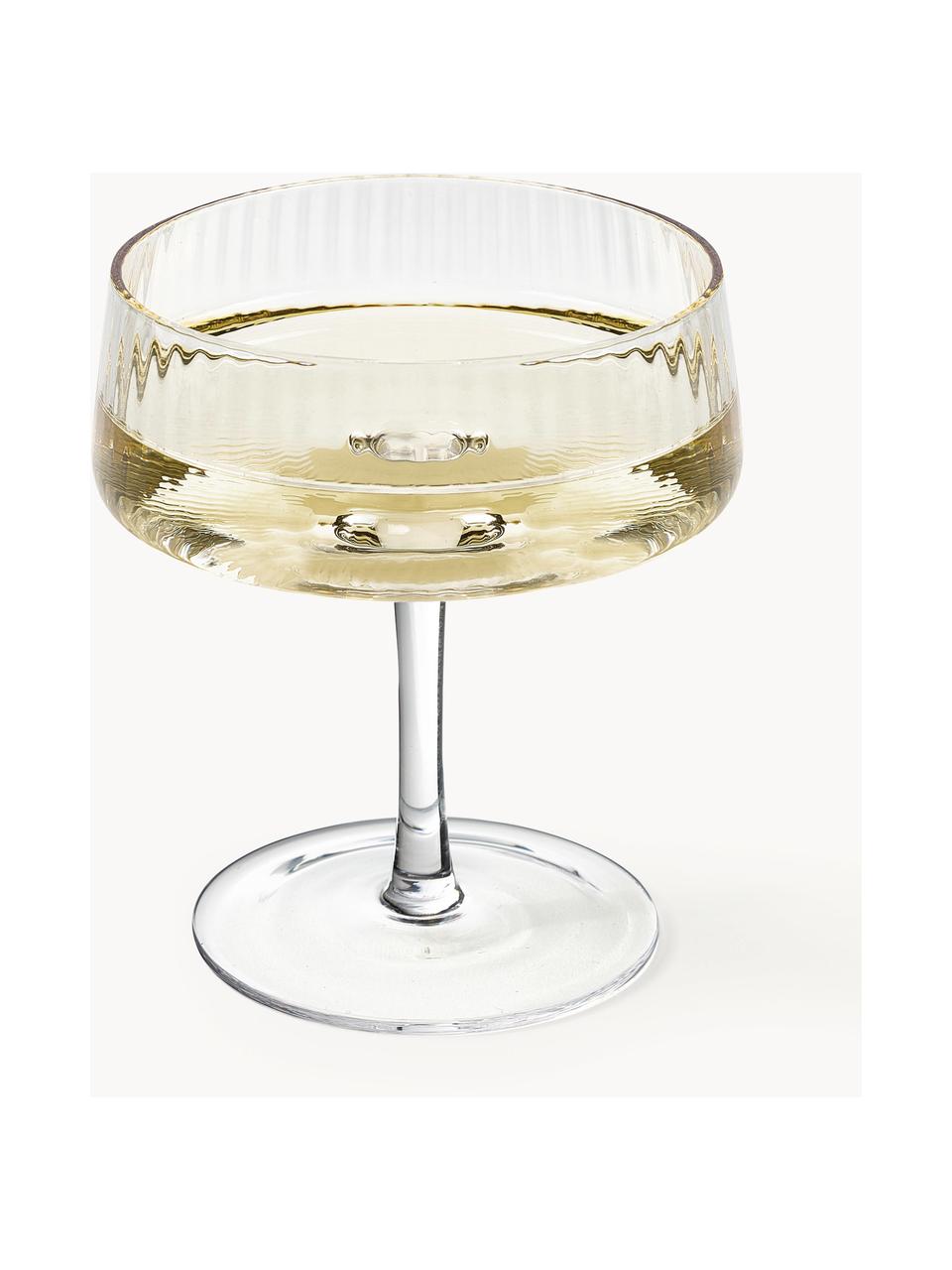Handgemaakte champagneglazen Cami met groefstructuur, 4 stuks, Mondgeblazen glas, Transparant, Ø 11 x H 13 cm, 200 ml