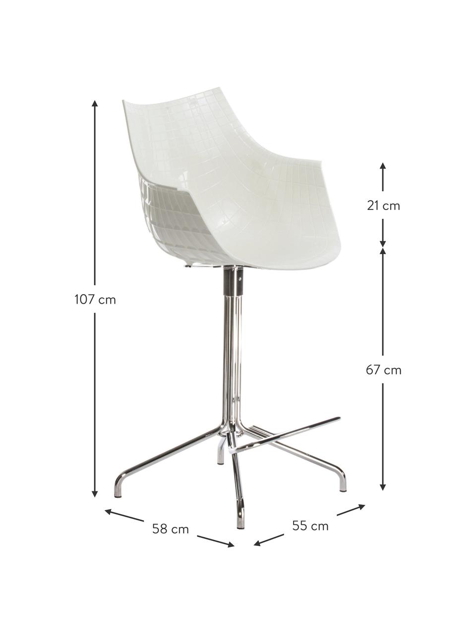 Tabouret de bar pivotant en plastique Meridiana, Blanc cassé, argenté, larg. 55 x haut. 107 cm