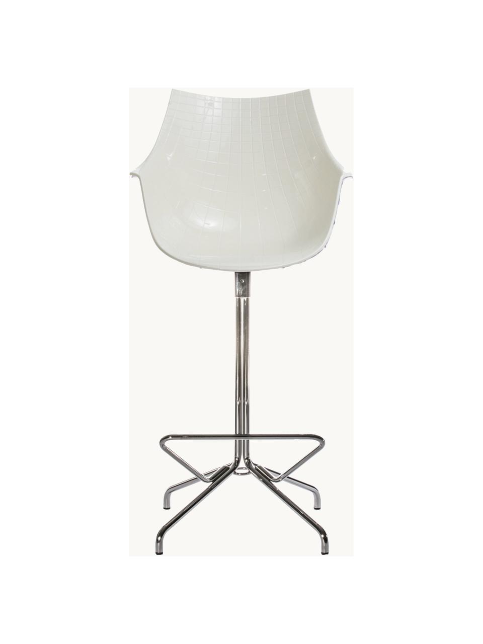 Tabouret de bar pivotant en plastique Meridiana, Blanc cassé, argenté, larg. 55 x haut. 107 cm