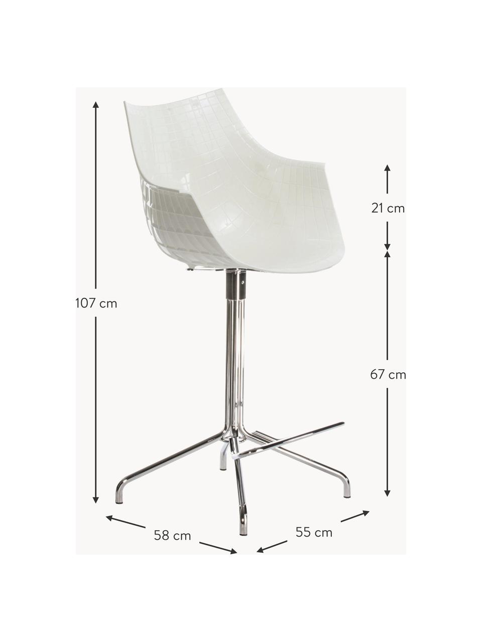 Tabouret de bar pivotant en plastique Meridiana, Blanc cassé, argenté, larg. 55 x haut. 107 cm