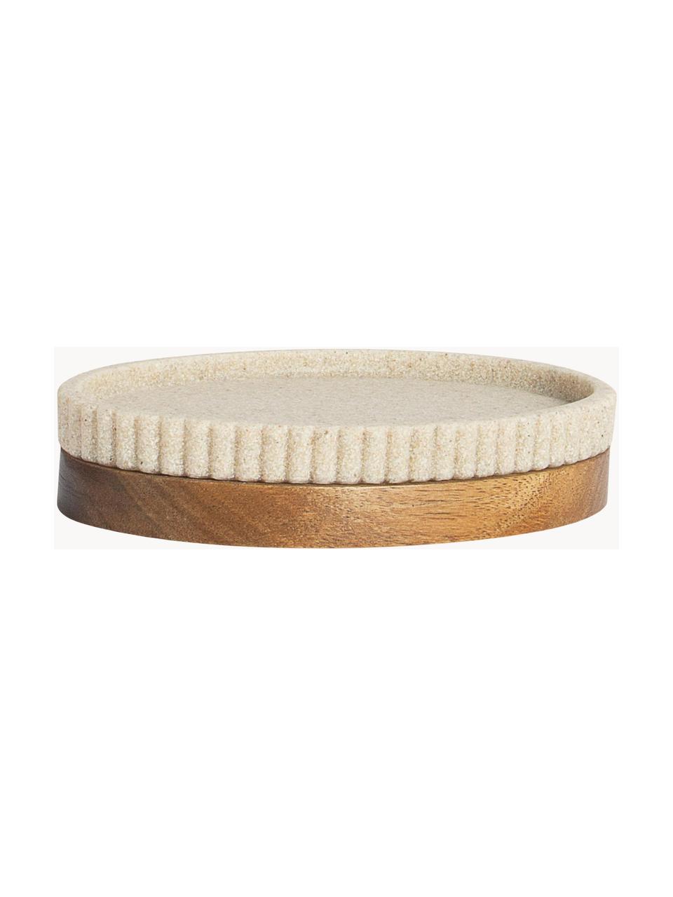 Porte-savon ovale Laura, Plastique, bois d'acacia, Beige clair, bois foncé, larg. 14 x haut. 3 cm