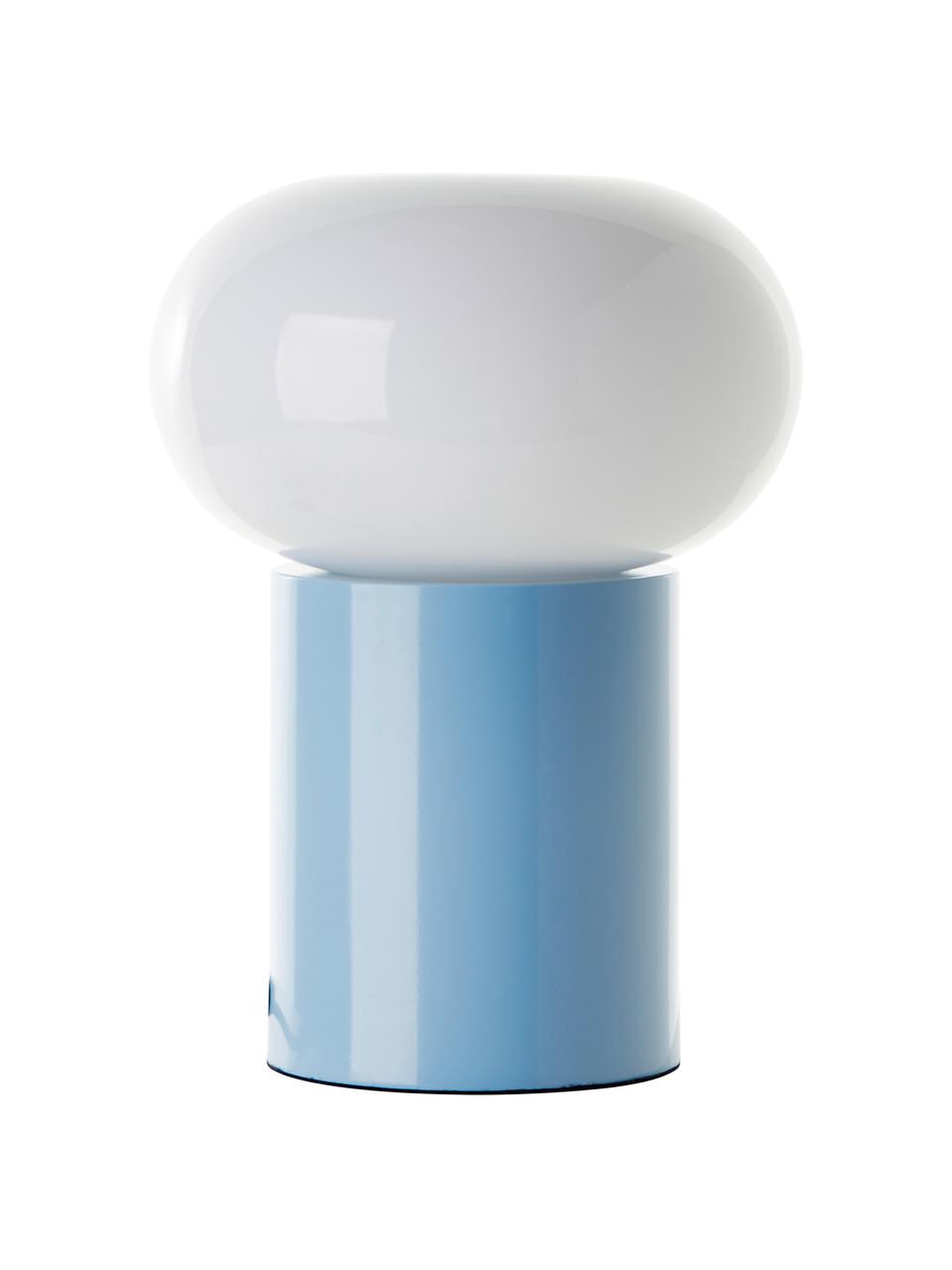 Lámpara de mesa pequeña Deany, Pantalla: vidrio, Cable: forro textil, Azul claro, blanco, Ø 20 x Al 27 cm