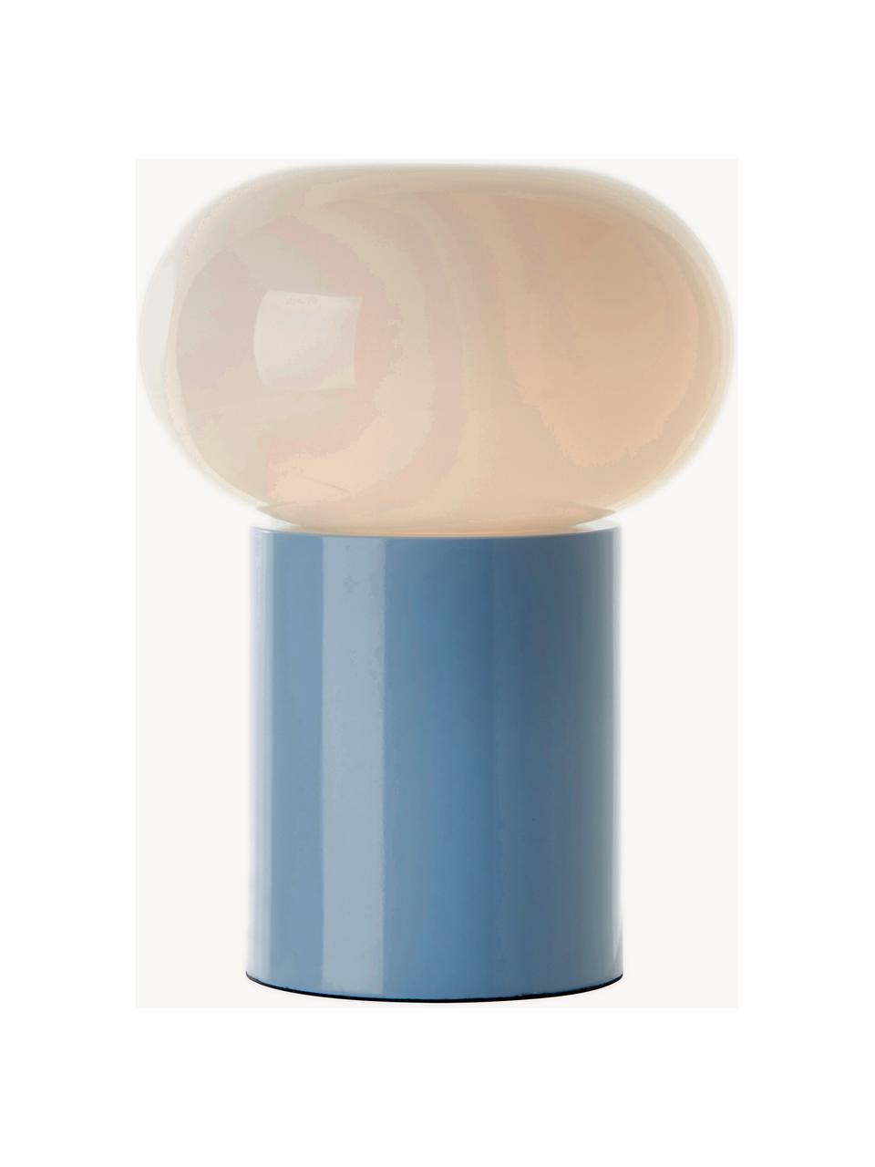 Kleine Tischlampe Deany, Lampenschirm: Glas, Lampenfuß: Metall, beschichtet, Hellblau, Weiß, Ø 20 x H 27 cm