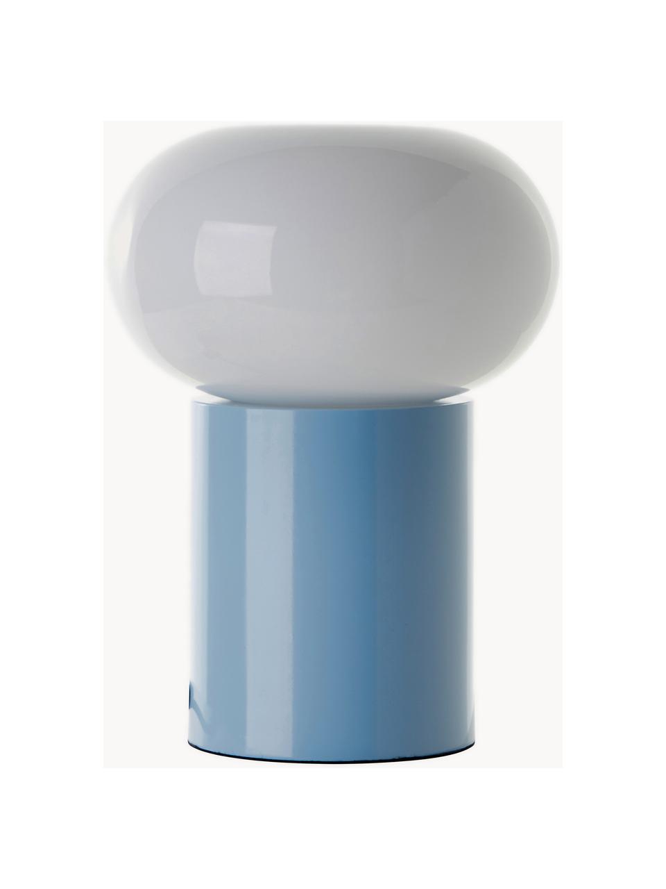 Kleine tafellamp Deany, Lampenkap: glas, Lampvoet: gecoat metaal, Lichtblauw, wit, Ø 20 x H 27 cm