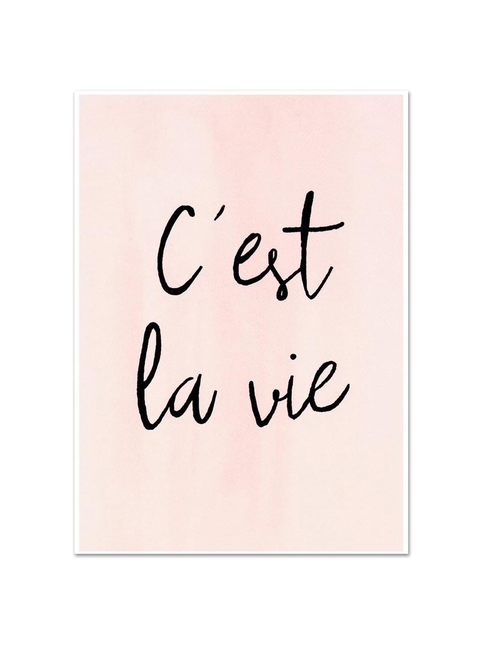 Poster C'est La Vie, Digitale print op papier, 200 g/m², Roze, zwart, B 30 x H 42 cm
