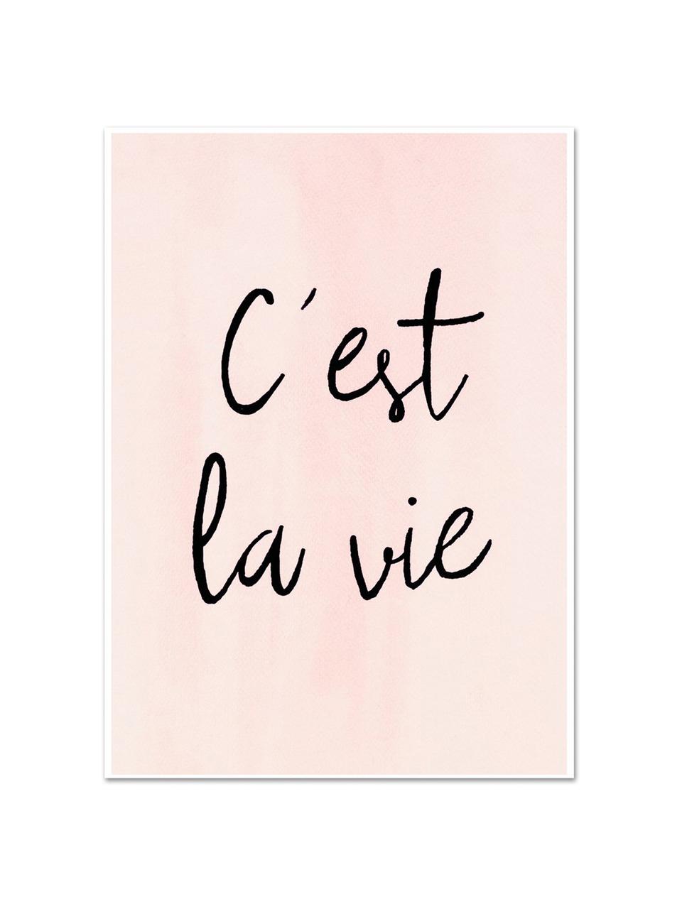 Poster C'est La Vie, Stampa digitale su carta, 200 g/m², Rosa, nero, Larg. 30 x Alt. 42 cm