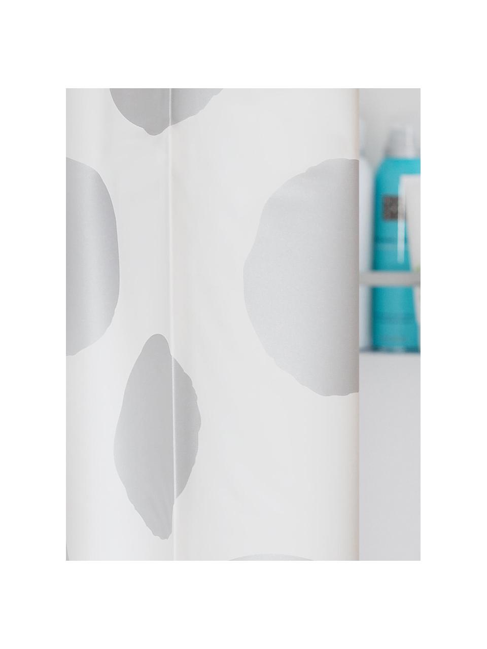 Zasłona prysznicowa Spots, Tworzywo sztuczne (PEVA), produkt wodoodporny, Biały, odcienie srebrnego, S 180 x D 200 cm