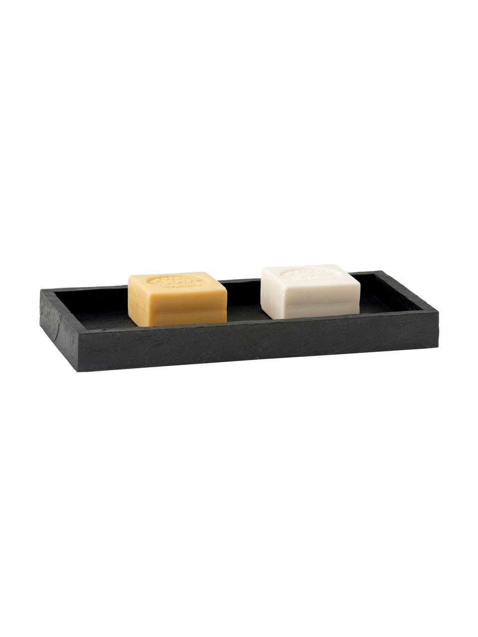 Bandeja decorativa en look pizarra Slate, Poliresina en aspecto pizarra, Negro, L 26 x An 12 cm