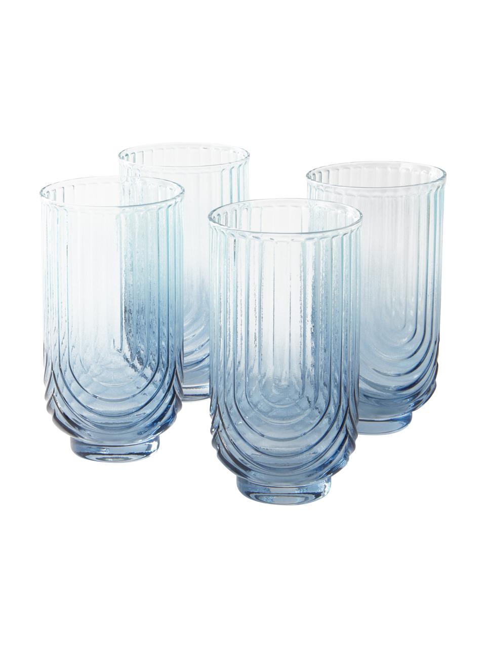 Vasos con degradado Imani, 4 uds., Vidrio, Azul, transparente, Ø 8 x Al 14 cm, 450 ml