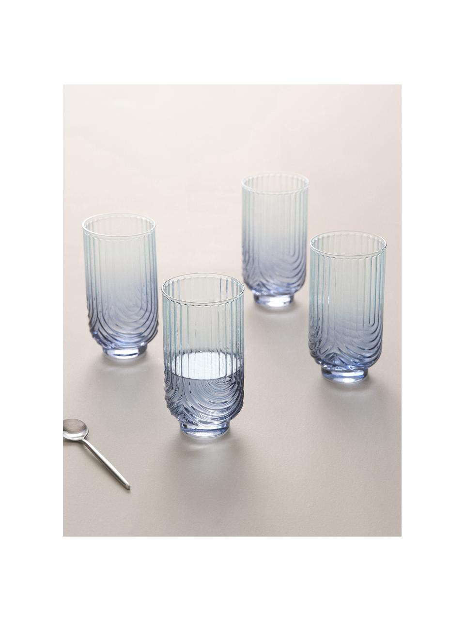 Bicchiere acqua con sfumatura blu/trasparente Imani 4 pz, Vetro, Blu, trasparente, Ø 8 x Alt. 14 cm, 450 ml