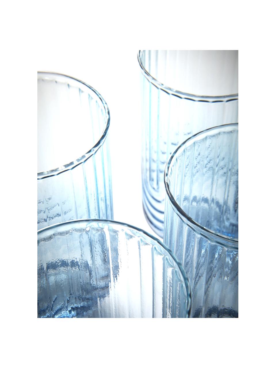 Waterglazen Imani met kleurverloop in blauw/transparant, 4 stuks, Glas, Blauw, transparant, Ø 8 x H 14 cm, 450 ml