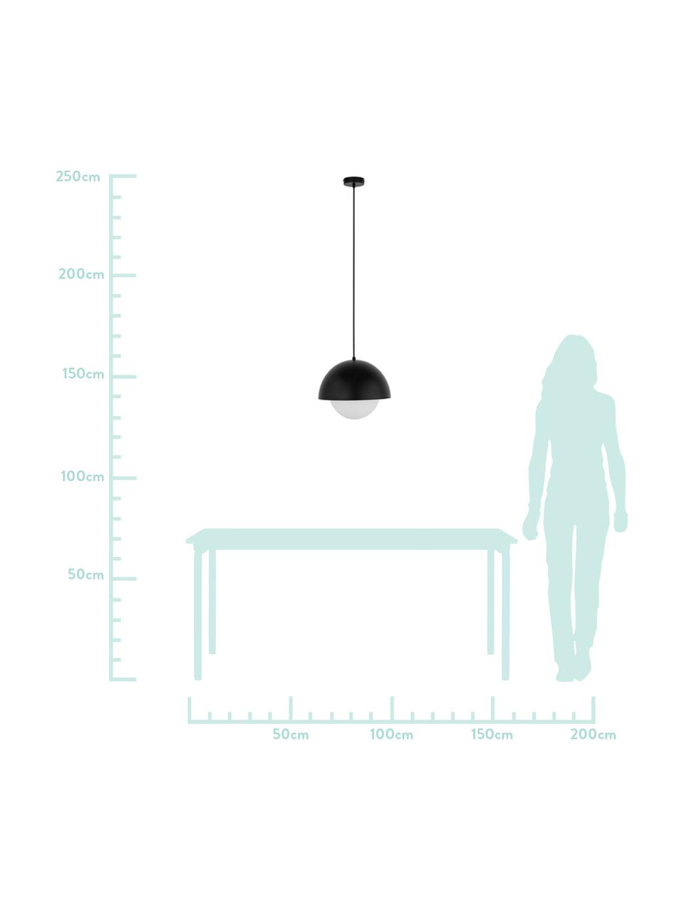 Hanglamp Lucille, Baldakijn: geborsteld metaal, Lampenkap: glas, Zwart, wit, Ø 35 x H 30 cm