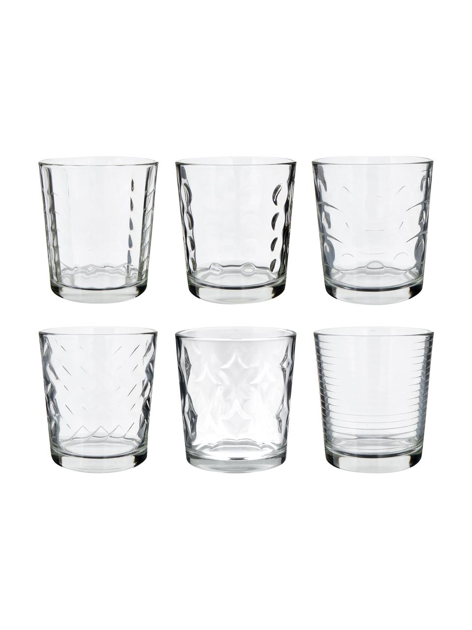 Vasos con relieve Clear, 6 uds., Vidrio, Transparente, Ø 9 x Al 10 cm