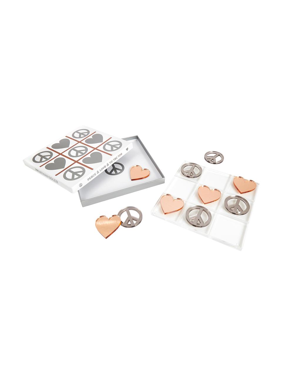 Designer-Brettspiel Love & Peace Tic Tac Toe, 100% Acrylglas, Spielsteine: Silberfarben und Kupferfarben<br>Spielbrett: Transparent, 26 x 26 cm