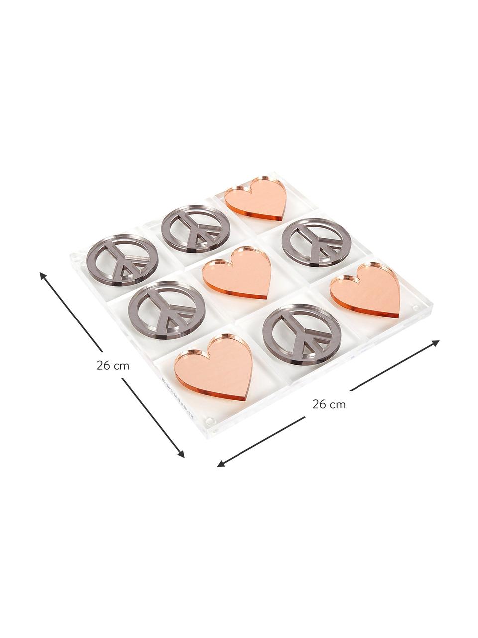 Designer-Brettspiel Love & Peace Tic Tac Toe, 100% Acrylglas, Spielsteine: Silberfarben und Kupferfarben<br>Spielbrett: Transparent, 26 x 26 cm