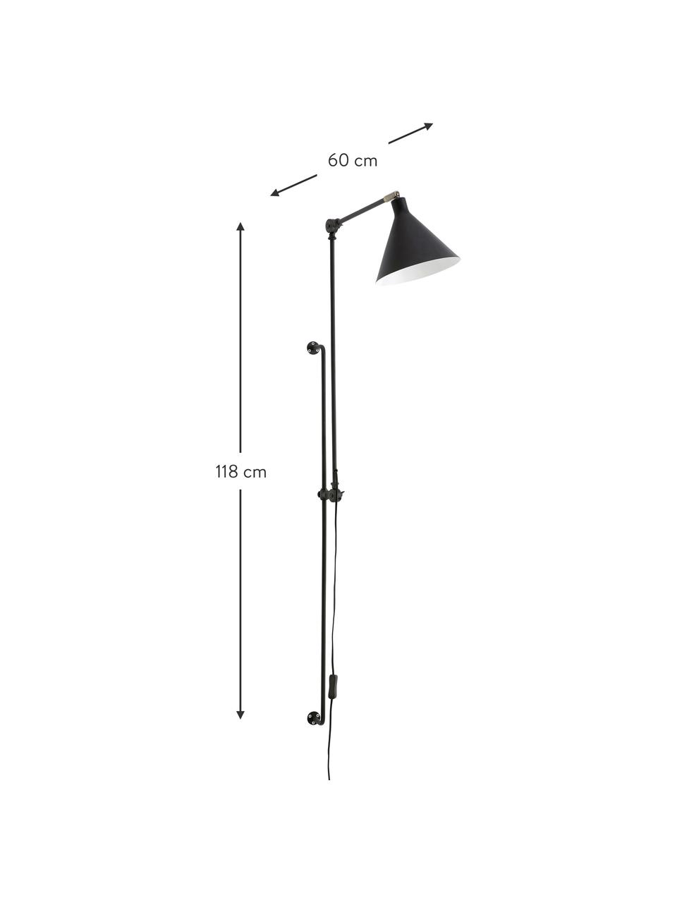 Aplique Jordan, con enchufe, Lámpara: metal con pintura en polv, Cable: plástico, Negro, An 20 x Al 118 cm