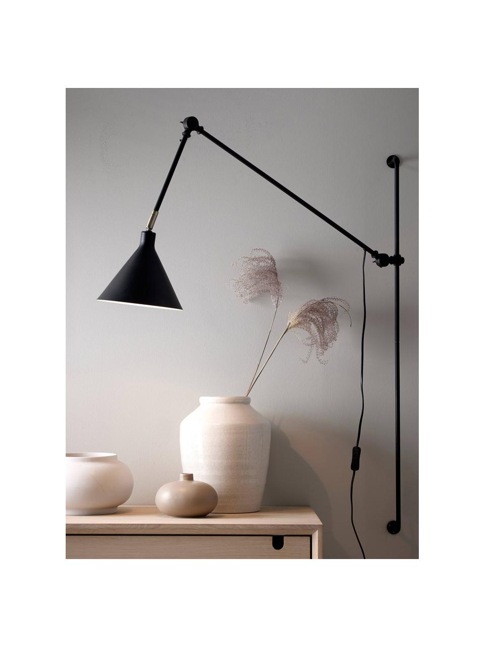 Wandlamp Jordan met stekker, Lamp: gepoedercoat metaal, Zwart, B 20 cm x H 118 cm