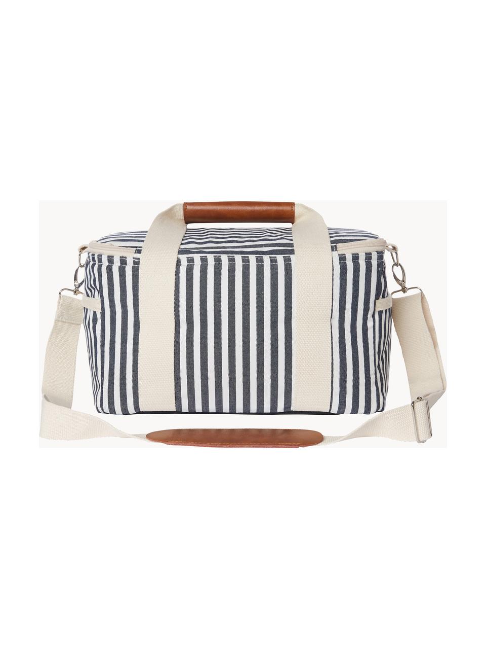 Sac isotherme Retro, 40 % coton, 40 % polyester, 15 % PVC recyclé, 5 % cuir, Blanc crème, anthracite, larg. 32 x haut. 20 cm