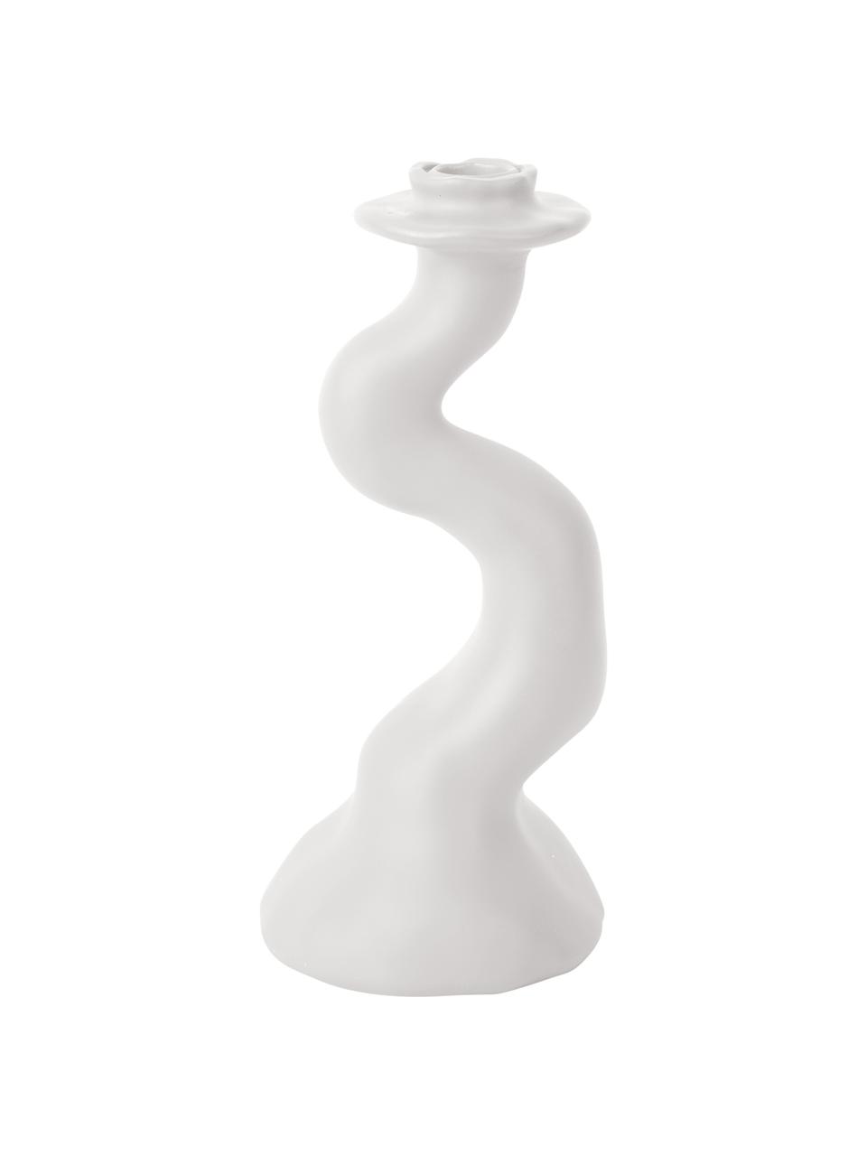 Kerzenhalter Organic Swirl in organischer Form in Weiß, Polyresin, Weiß, Ø 11 x H 25 cm