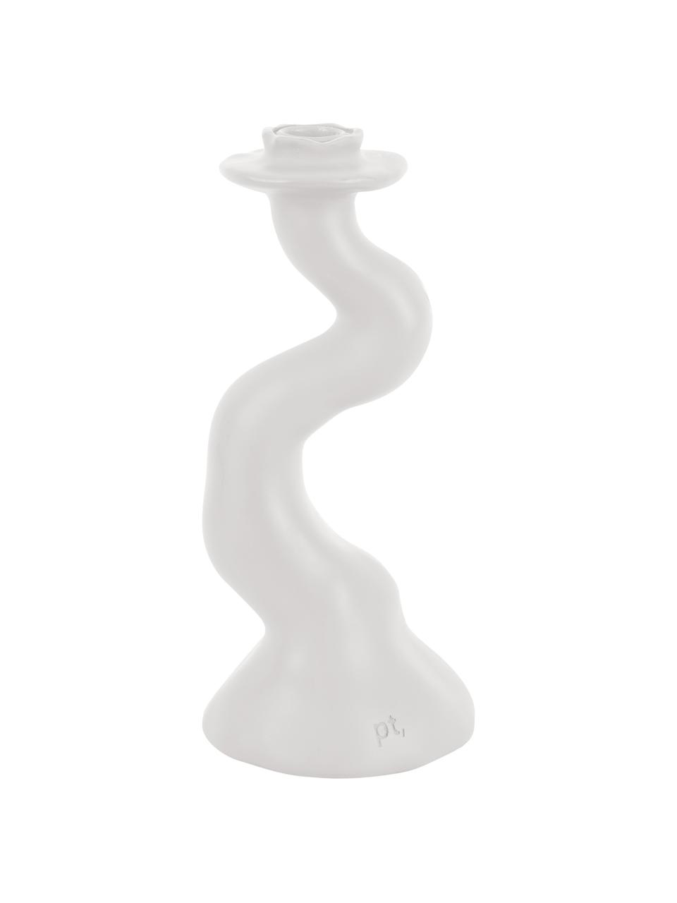 Candelabro bianco dalla forma organica Organic Swirl, Poliresina, Bianco, Ø 11 x Alt. 25 cm