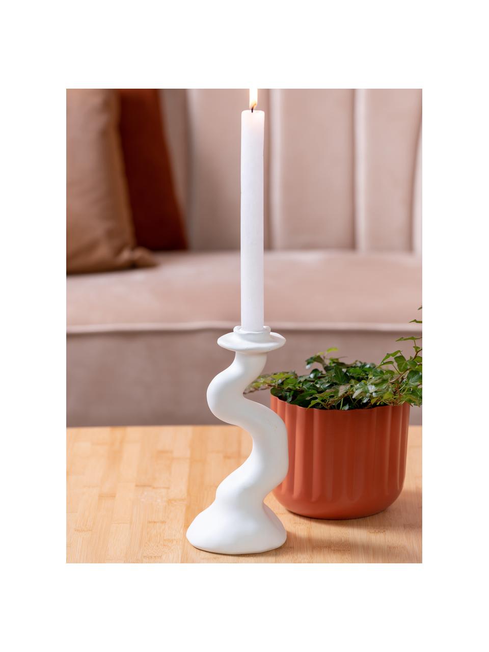 Candelabro bianco dalla forma organica Organic Swirl, Poliresina, Bianco, Ø 11 x Alt. 25 cm