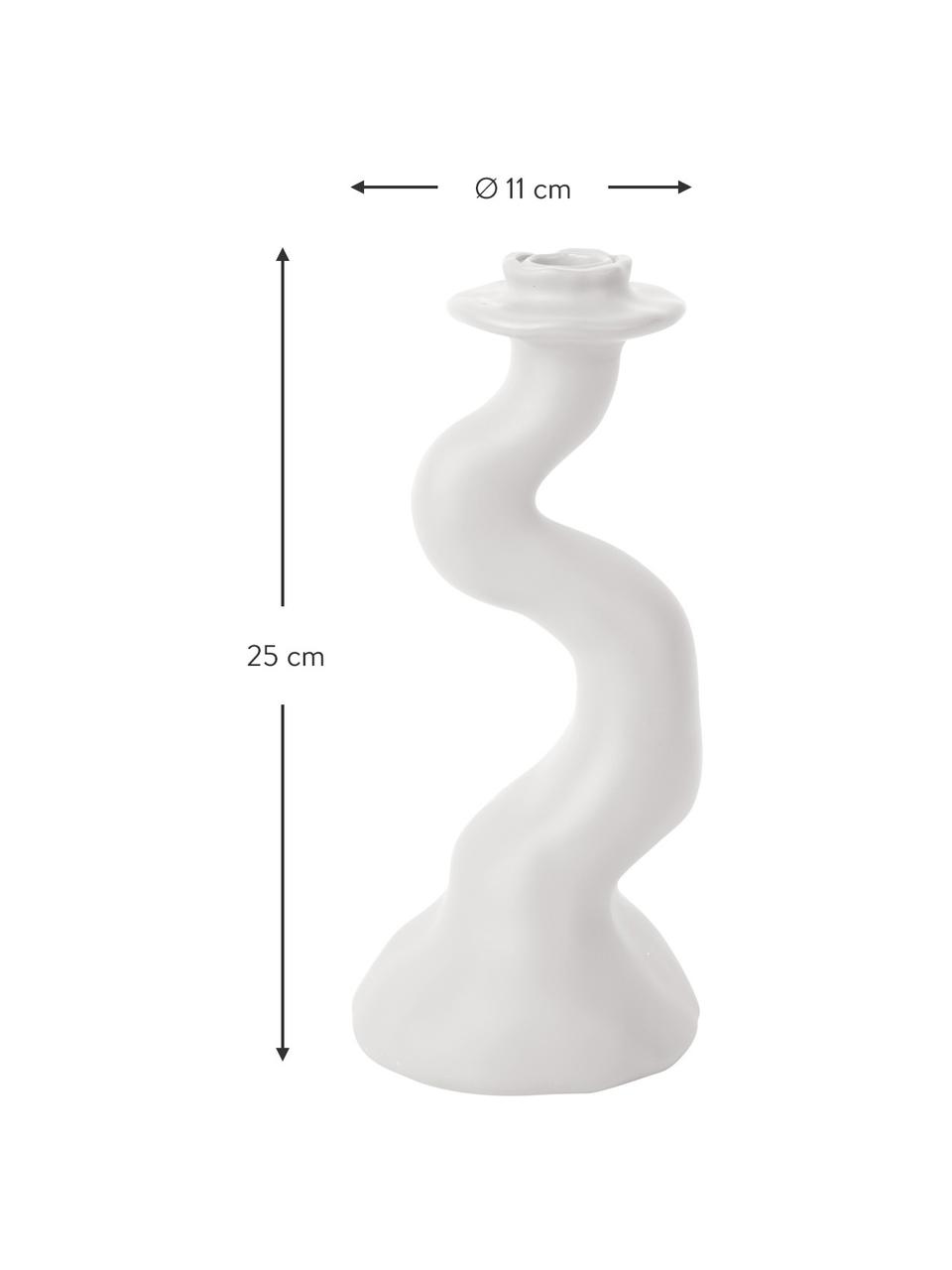 Candelabro bianco dalla forma organica Organic Swirl, Poliresina, Bianco, Ø 11 x Alt. 25 cm