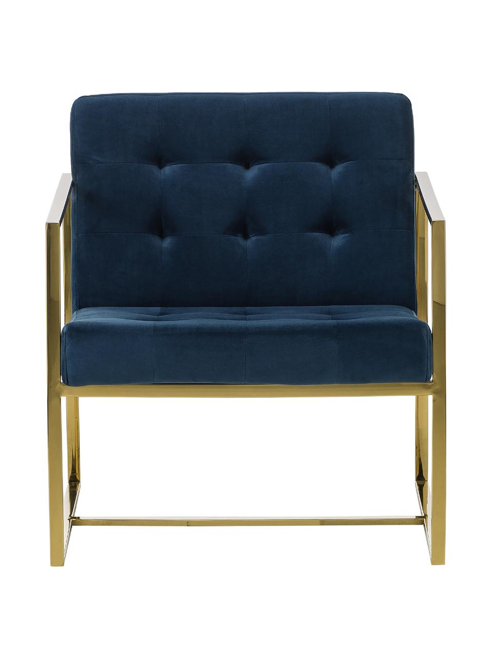 Fauteuil lounge en velours Manhattan, Velours bleu foncé, couleur dorée, larg. 70 x prof. 72 cm