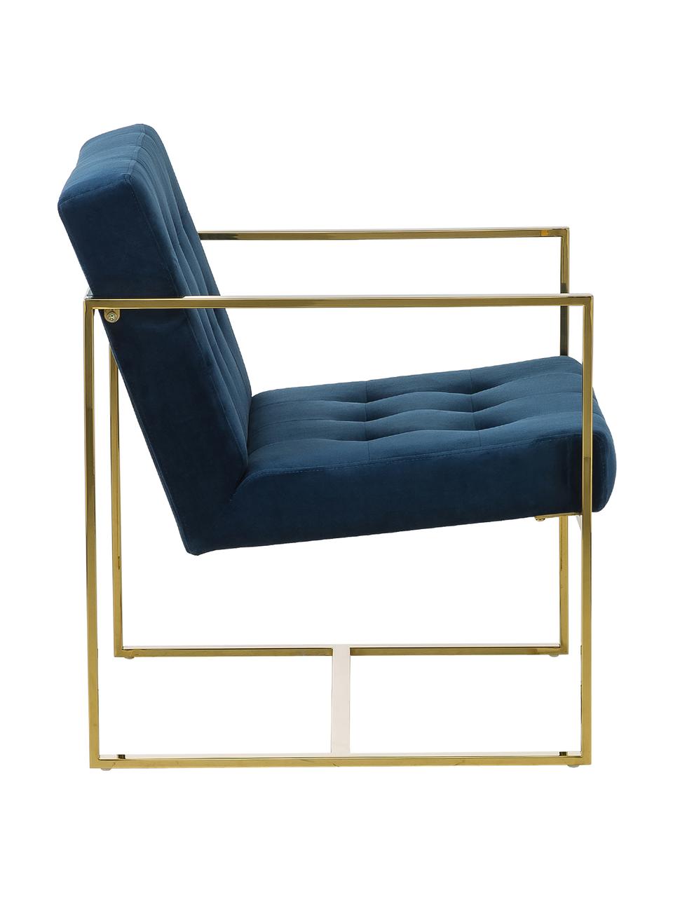 Fauteuil lounge en velours Manhattan, Velours bleu foncé, couleur dorée, larg. 70 x prof. 72 cm