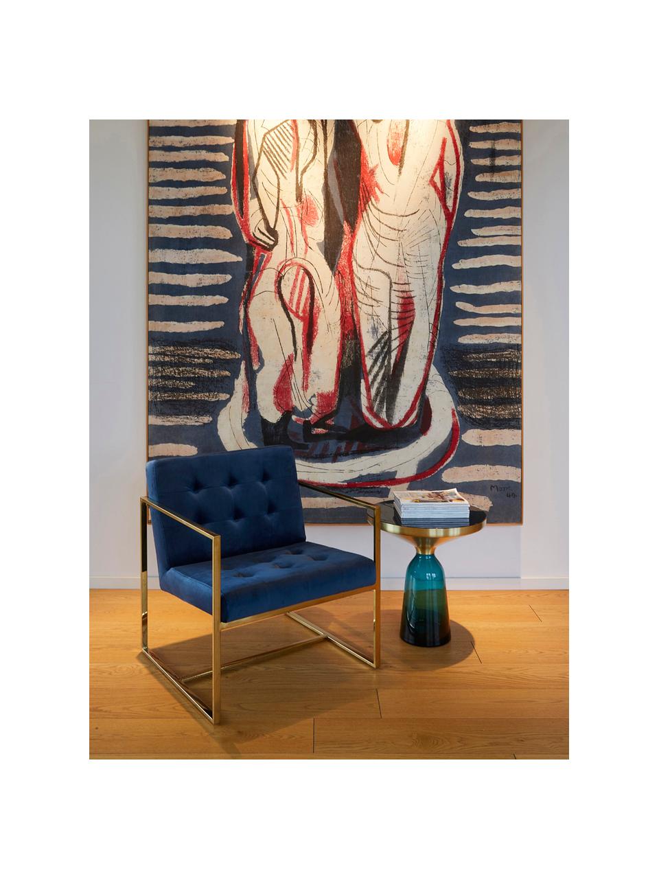 Sillón de terciopelo Manhattan, Tapizado: terciopelo (poliéster) Al, Estructura: metal recubierto, Terciopelo azul oscuro, dorado, An 70 x F 72 cm