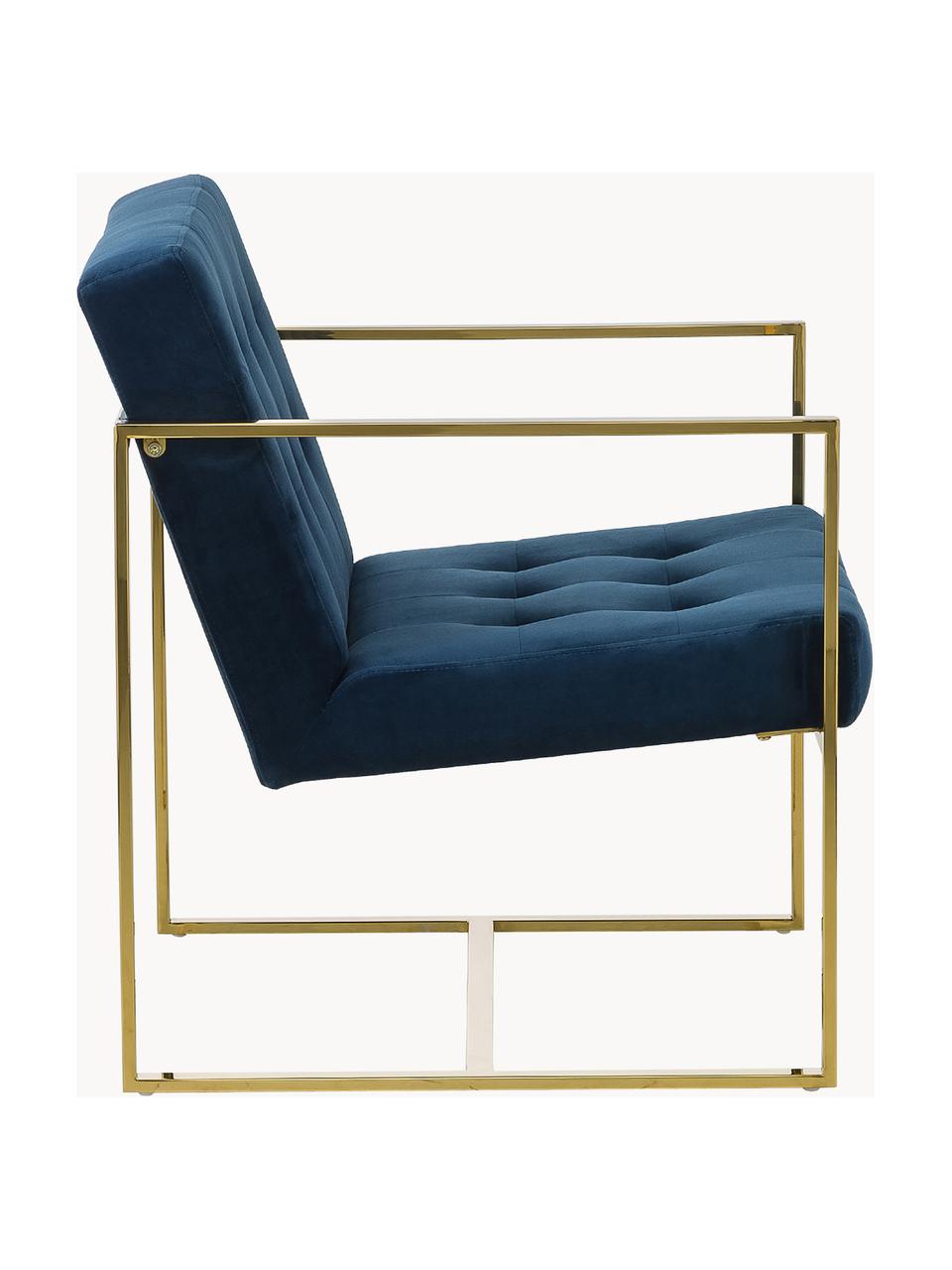 Fauteuil lounge en velours Manhattan, Velours bleu foncé, couleur dorée, larg. 70 x prof. 72 cm