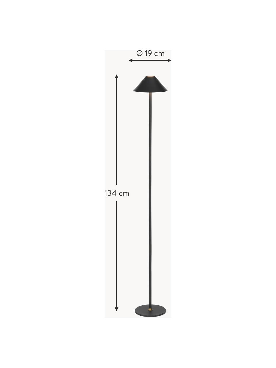 Kleine mobiele LED vloerlamp Hygge, dimbaar, Metaal, gecoat, Zwart, H 134 cm