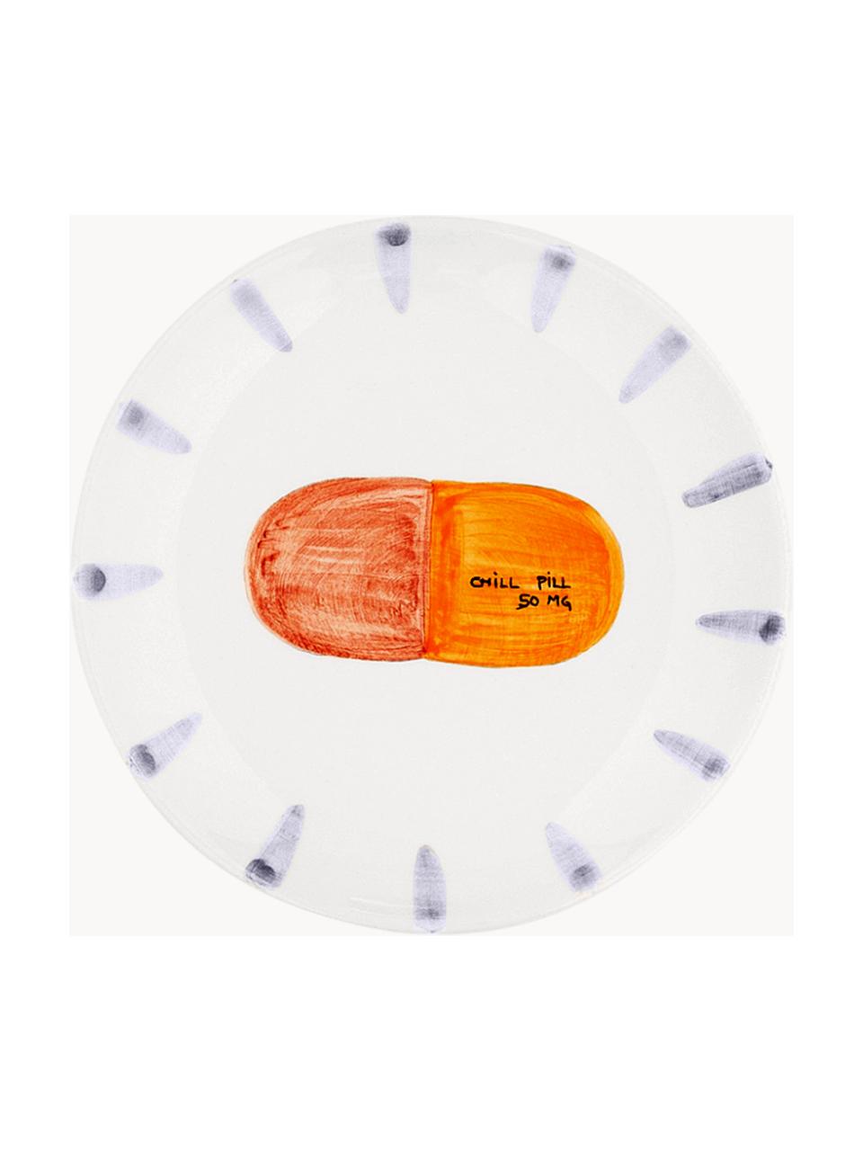 Handbemalter Kuchenteller Chill Pill, Steingut, Off White, Lavendel, Orange, Korallrot, Ø 15 cm