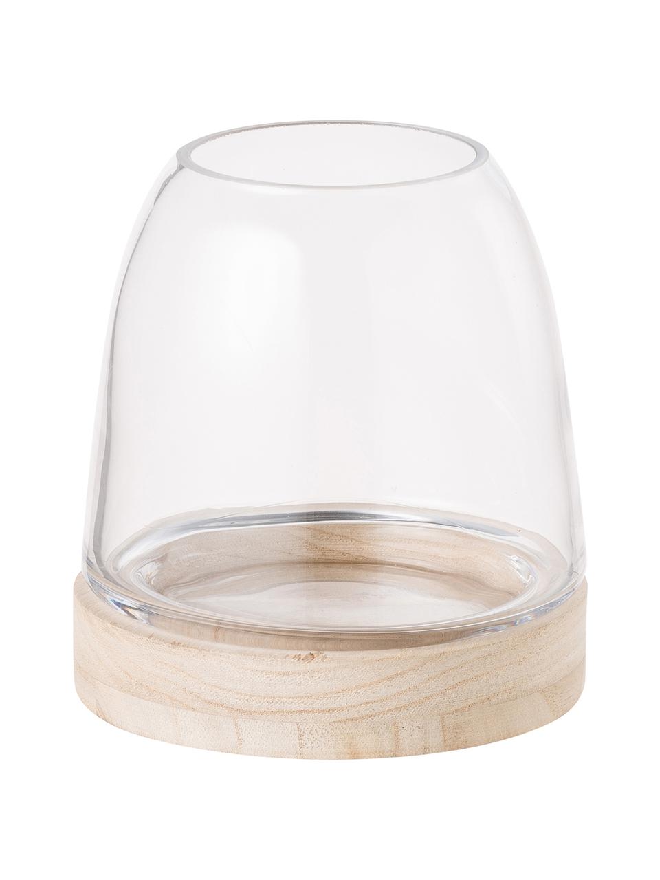 Windlicht Filio, Paulowniahout, glas, Lichtbruin, transparant, Ø 13 x H 13 cm