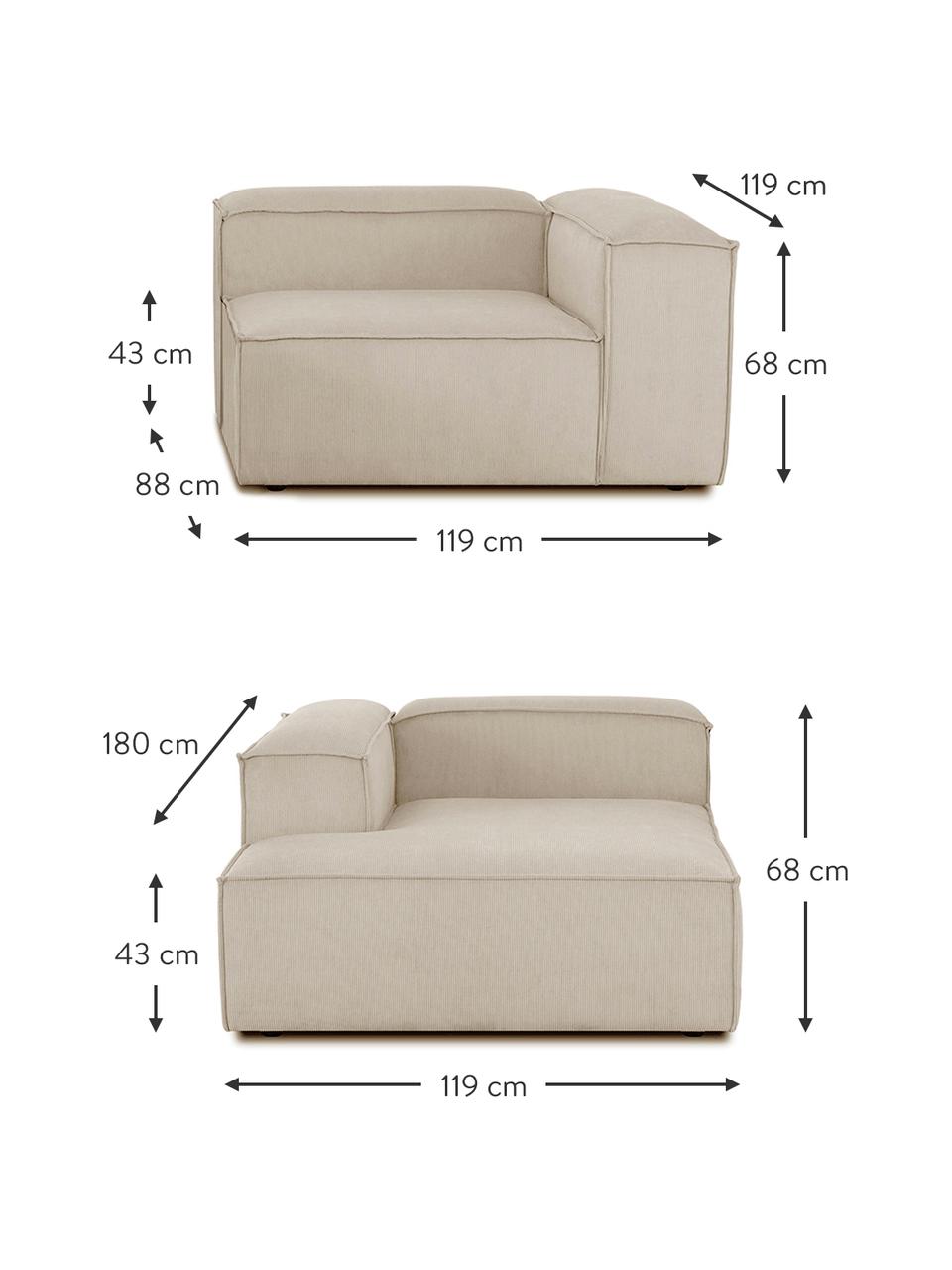 Canapé d'angle modulable en velours côtelé Lennon, Velours côtelé beige, larg. 238 x prof. 180 cm, méridienne à gauche