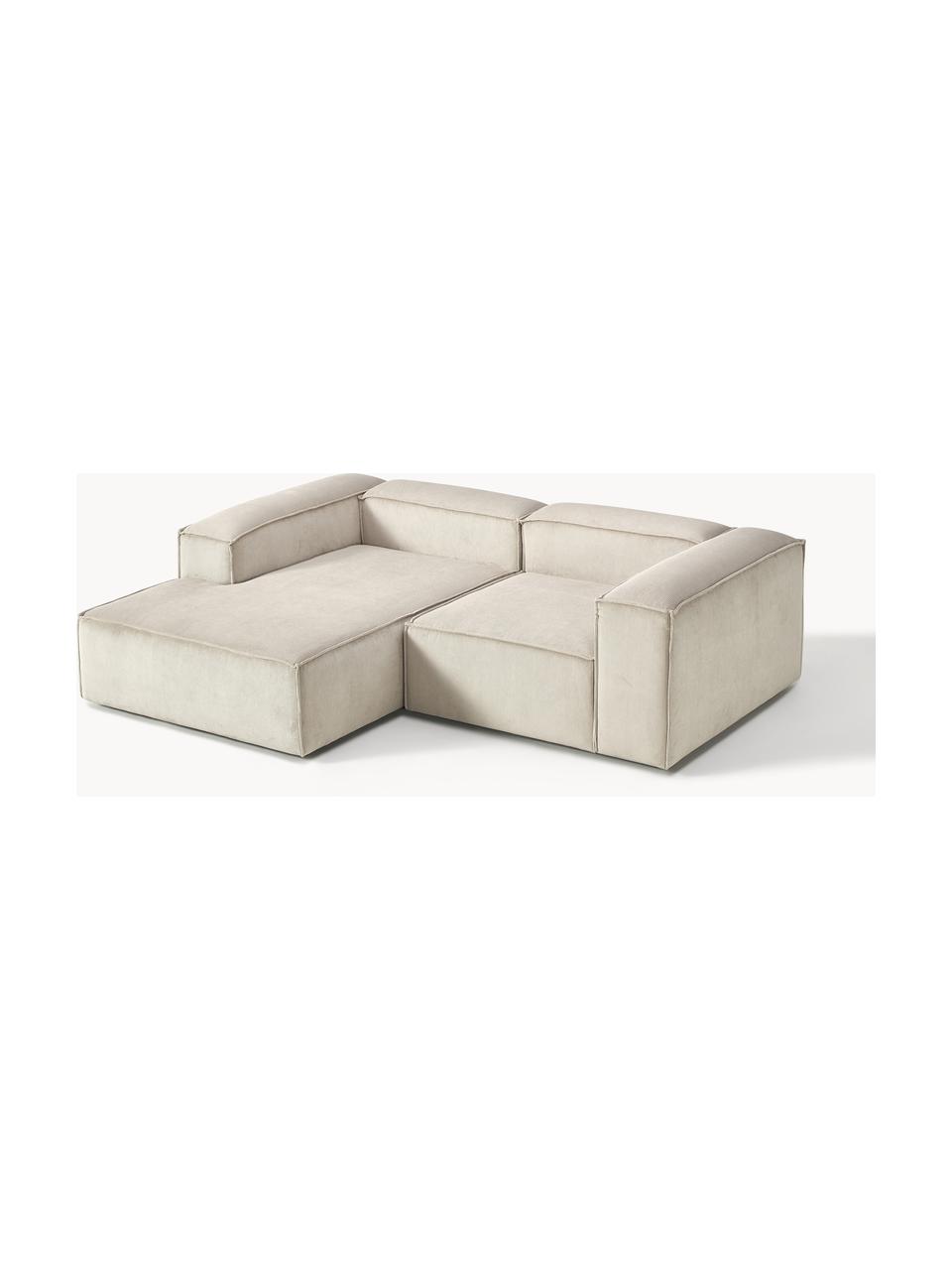 Sofá rinconera modular de pana Lennon, Tapizado: pana (92% poliéster, 8% p, Estructura: madera de pino maciza, ma, Patas: plástico Este producto es, Pana beige claro, An 238 x F 180 cm, chaise longue derecha