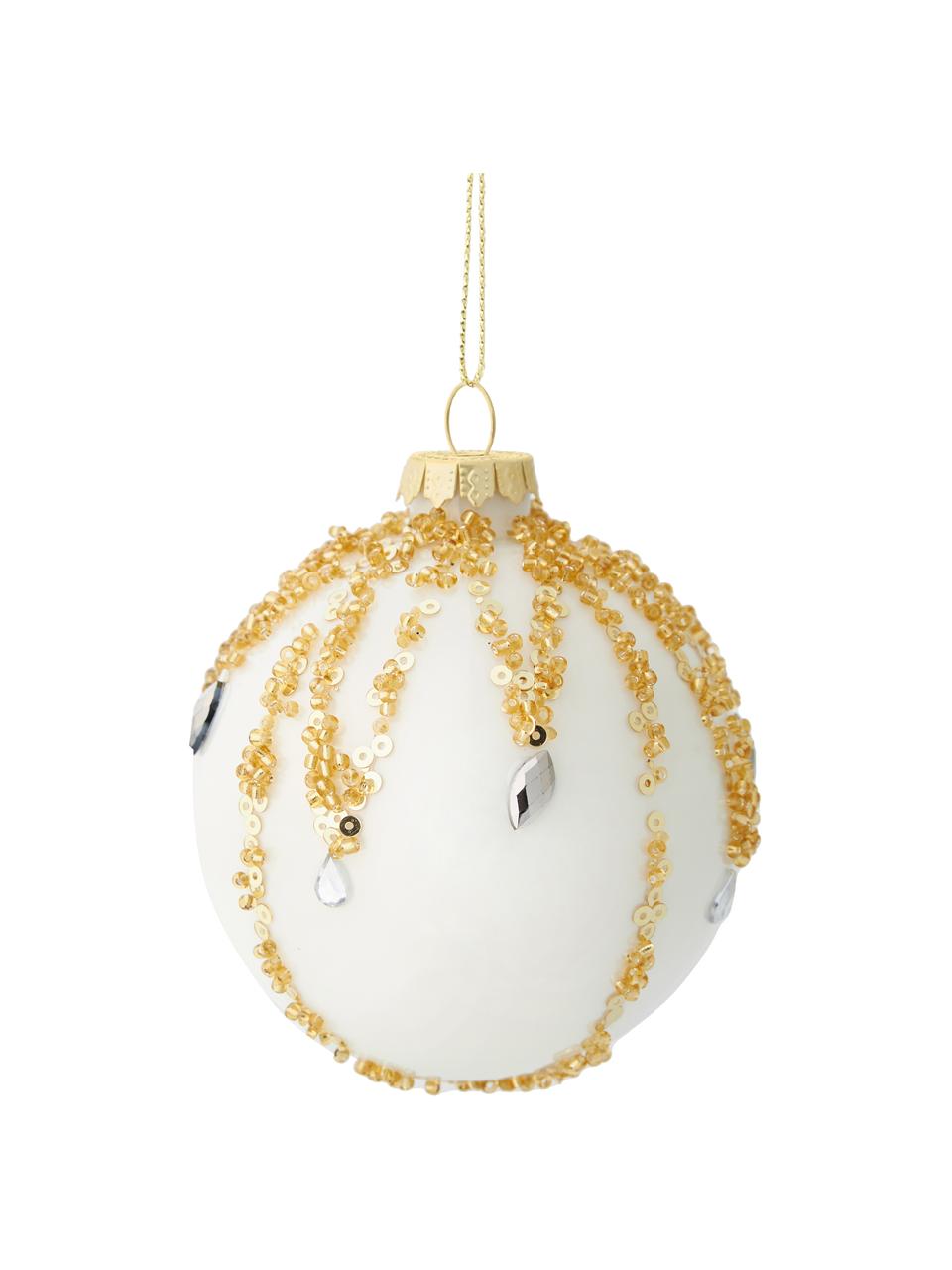 Bola de Navidad Flitter, Ø 8 cm, 12 uds., Vidrio, Blanco, transparente, dorado, Ø 8 cm
