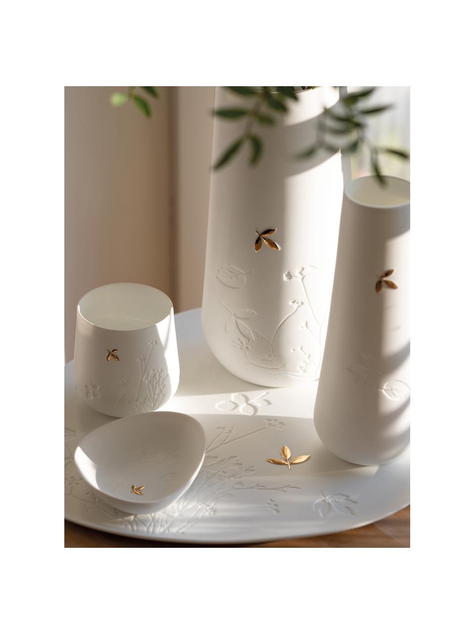 Porcelánoví servírovací talíře s ražbou Living, 4 ks, Porcelán, neglazovaný, s ražbou, Bílá, Š 13 cm, H 10 cm