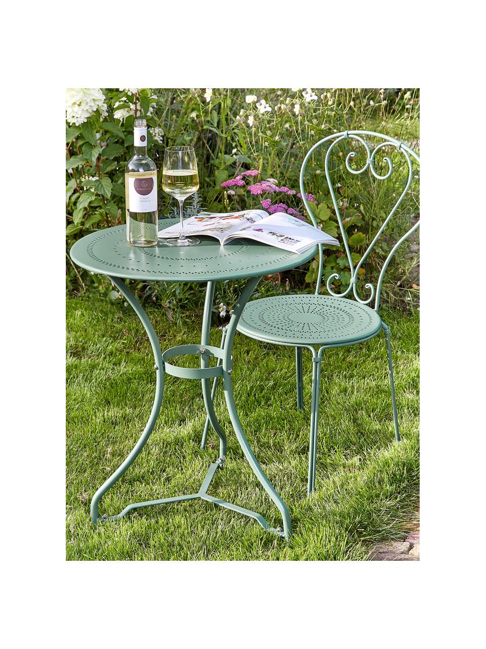 Garten-Bistrotisch Genutry aus Metall, Ø 58 cm, Metall, pulverbeschichtet, Salbeigrün, Ø 58 x H 71 cm