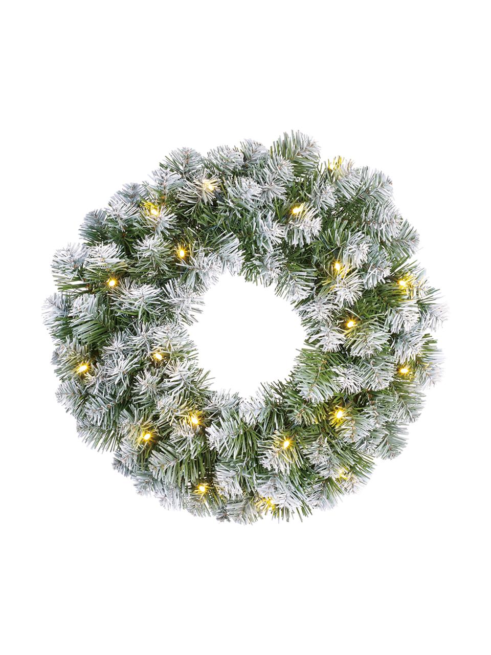 Künstlicher LED Weihnachtskranz Norton, Kunststoff, Grün, Weiß, Ø 45 cm