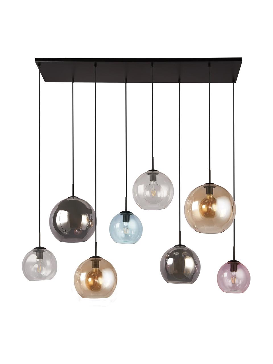Große Pendelleuchte Bar aus farbigem Glas, Lampenschirm: Glas, Baldachin: Stahl, beschichtet, Schwarz, Mehrfarbig, B 151 x H 150 cm