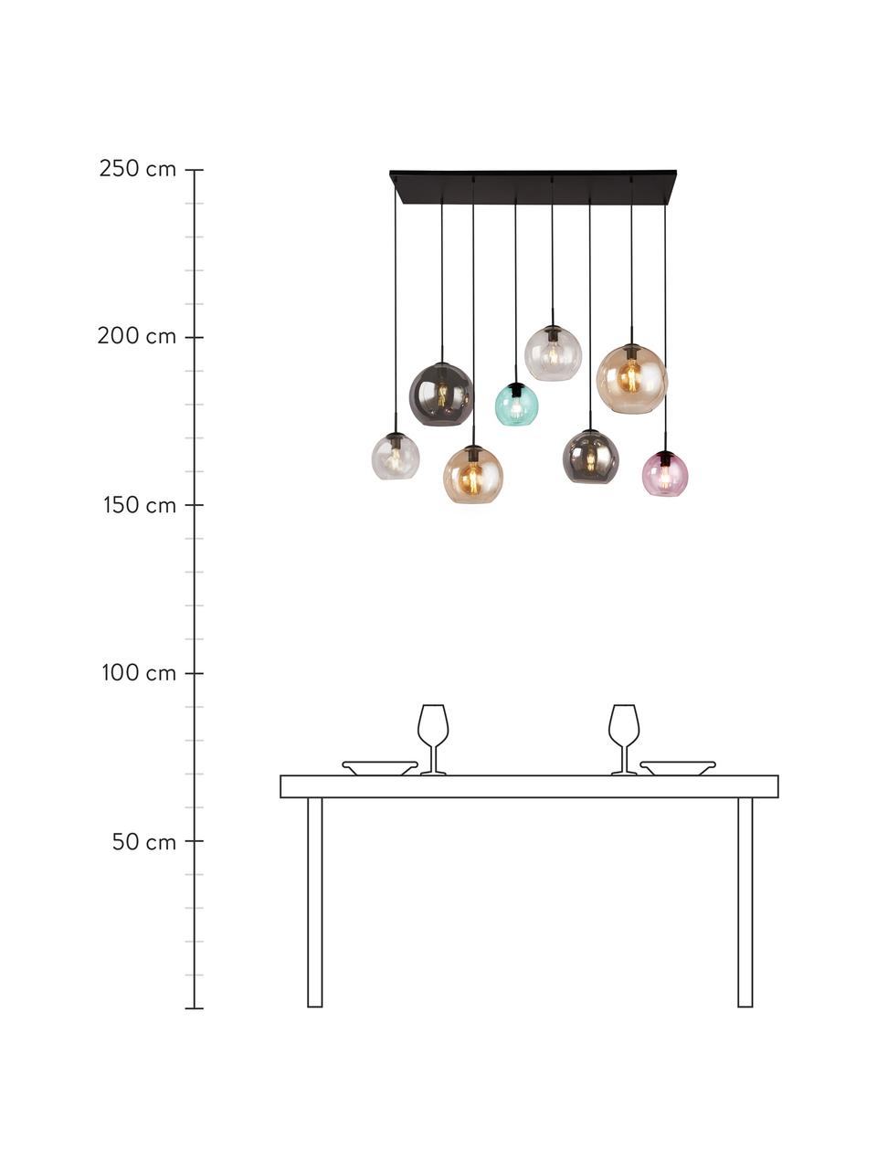 Veľká závesná lampa z farbeného skla Bar, Viac farieb, čierna, Š 151 x V 150 cm