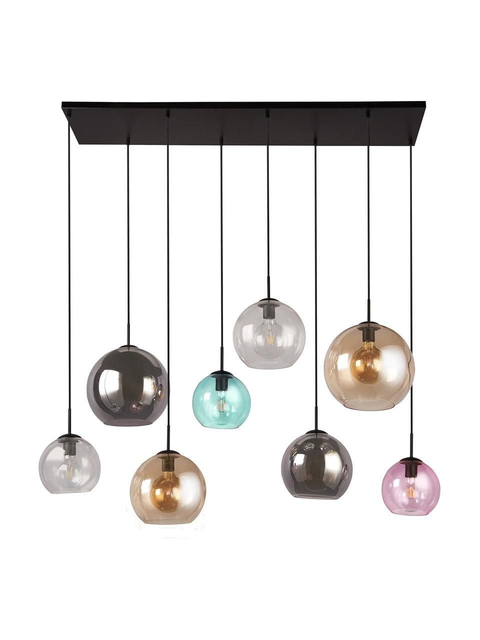 Große Pendelleuchte Bar aus farbigem Glas, Lampenschirm: Glas, Baldachin: Stahl, beschichtet, Bunt, Schwarz, B 151 x H 150 cm