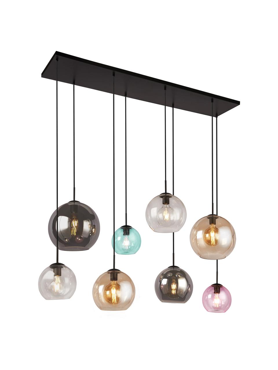 Grote hanglamp Bar van gekleurd glas, Lampenkap: glas, Meerkleurig, zwart, B 151 x H 150 cm