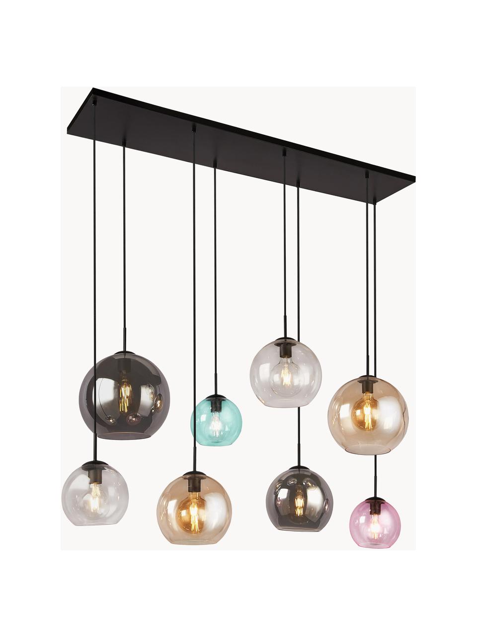 Grote hanglamp Bar van gekleurd glas, Lampenkap: glas, Meerkleurig, zwart, B 151 x H 150 cm