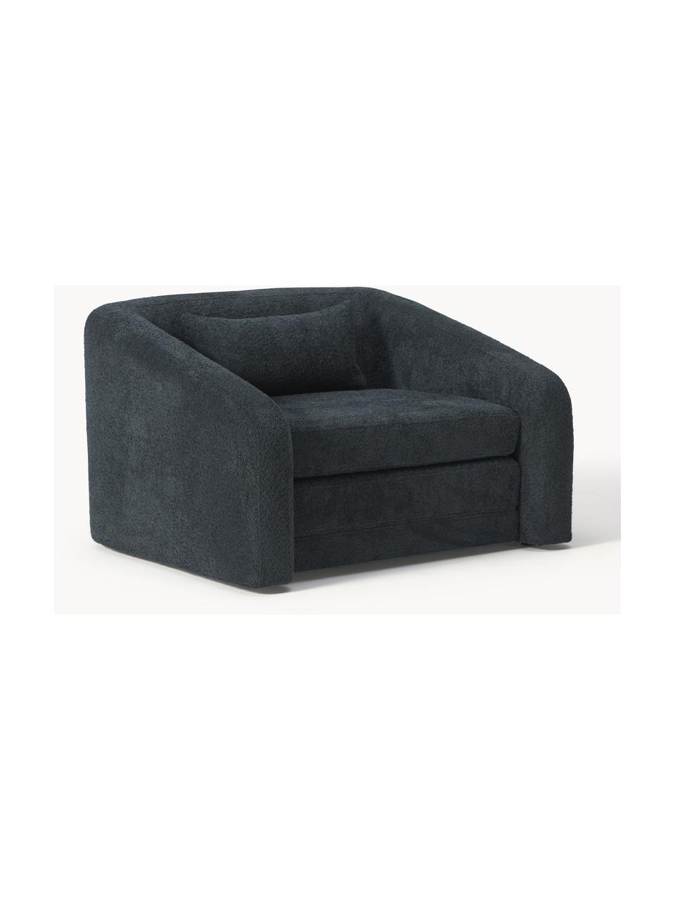 Fauteuil convertible en peluche-bouclé Eliot, Peluche-bouclé anthracite, larg. 100 x prof. 94 cm